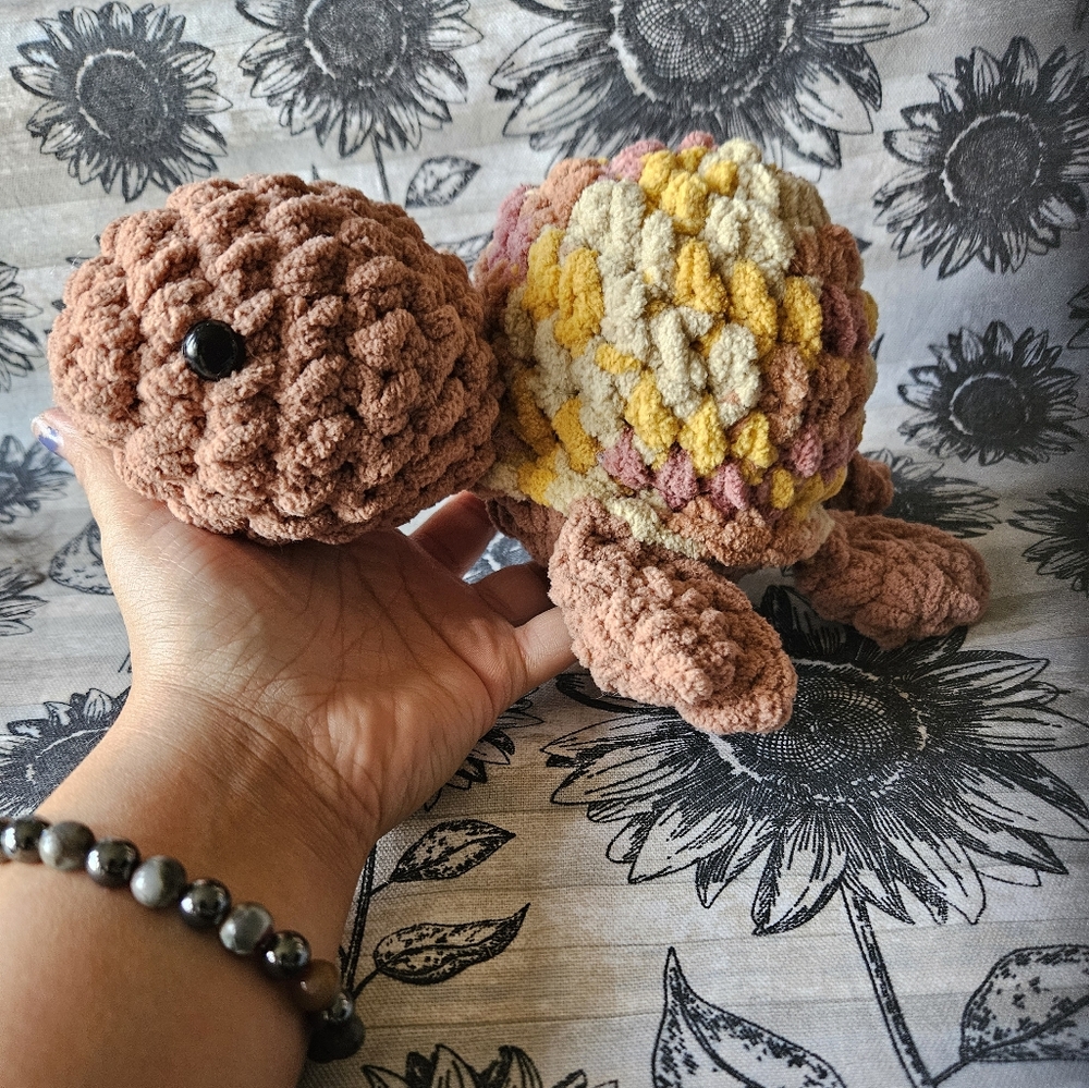 Crochet Yellow pink turtle Amigurumi doll